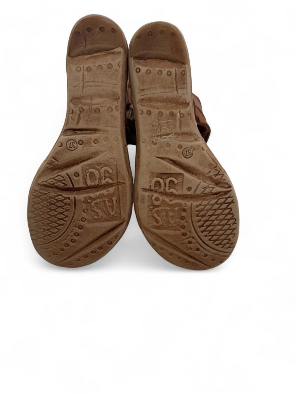 A.S.98 Tan Brown Leather Open-Toe Wedge Sandals with Buckle - Picture 5 of 5